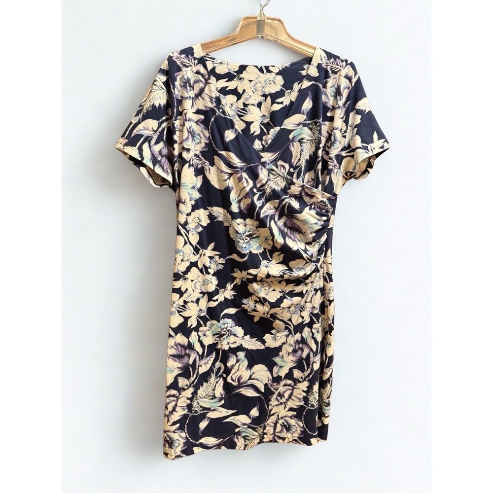 Soft Surroundings Hyannis True Navy Rose Faux Wrap Dress XL petite $130‎